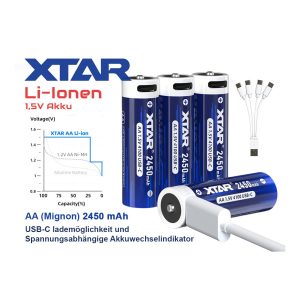 XTAR AA 1,5 V Li-ion baterije, 4 kom, punjenje USB-C